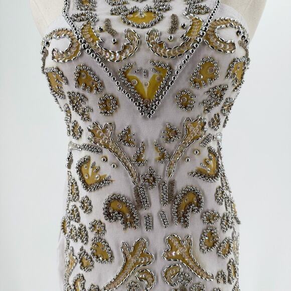 Attitudes By Debra Womens Beaded Mini Body-Con Dress Medium Embellished Retro - Picture 4 of 10